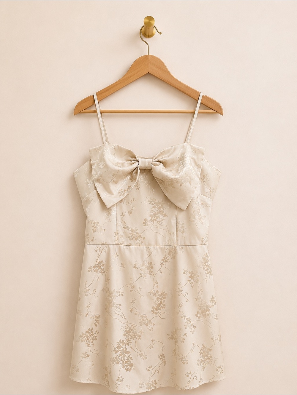 Cider Satin Jacquard Bow Mini Dress Size Small Champagne